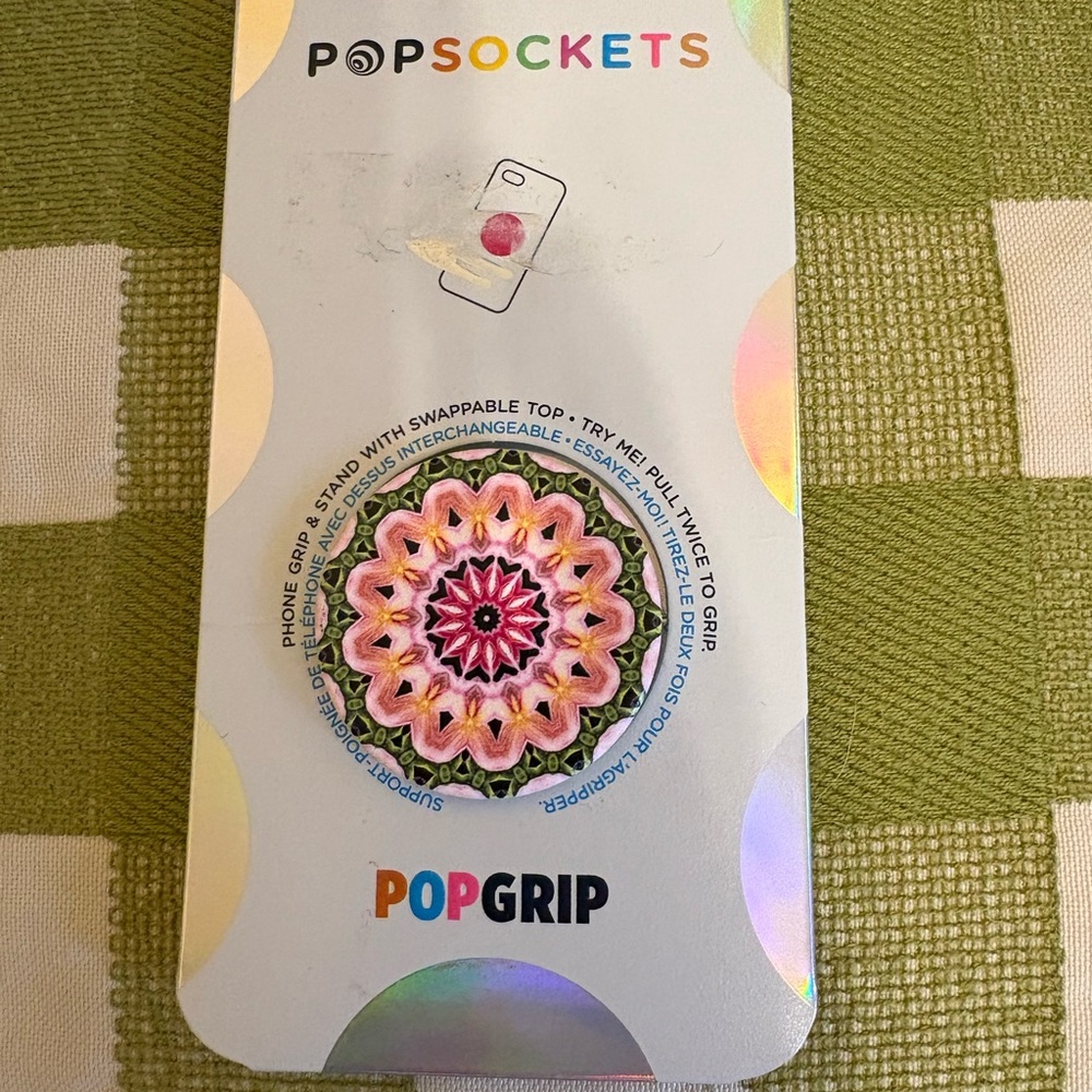 NWT PopSocket PopGrip with Pink and White Floral Boho Design